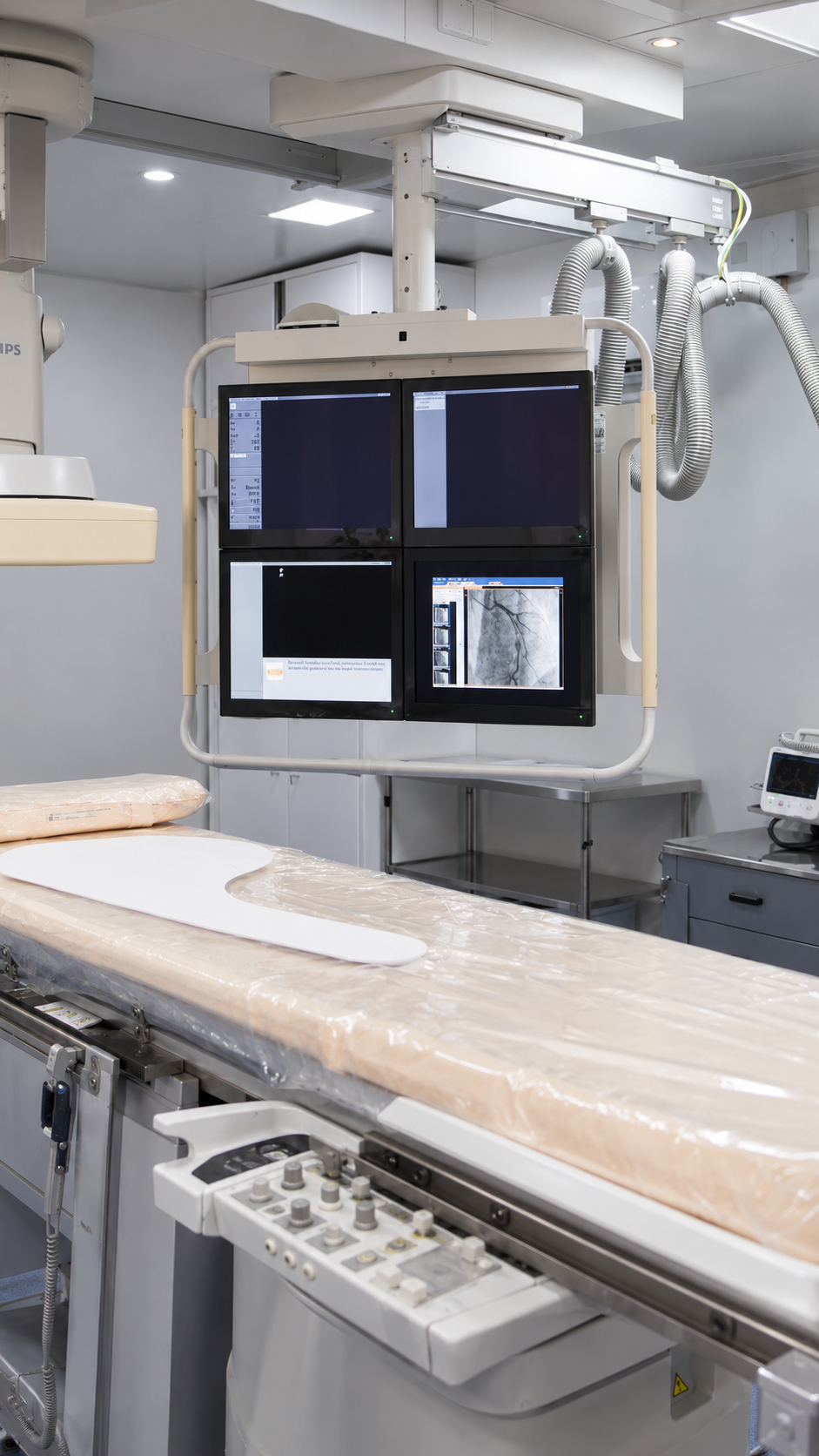 Sala de hemodinâmica do HCB com monitores de imagem cardiovascular